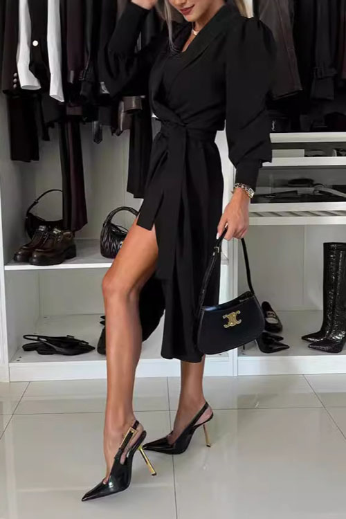 Nonnadress Solid Color Notched Lapel Blazer Dress