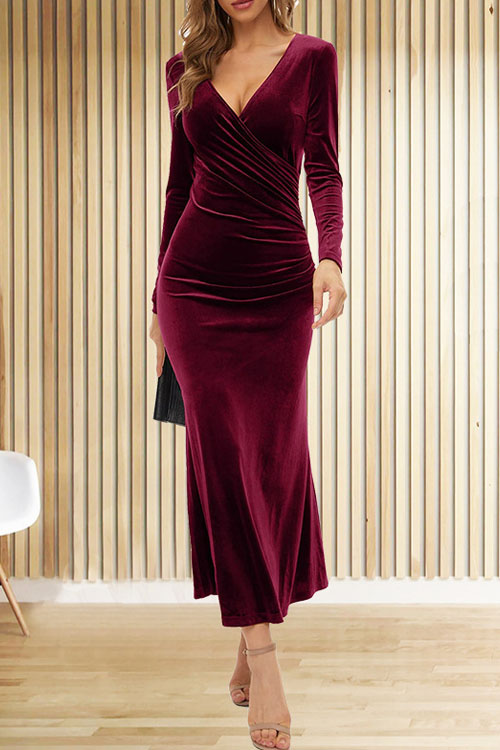 Nonnadress Fitted V-Neck Long Sleeve Mermaid Dress