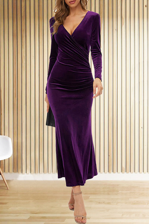 Nonnadress Fitted V-Neck Long Sleeve Mermaid Dress