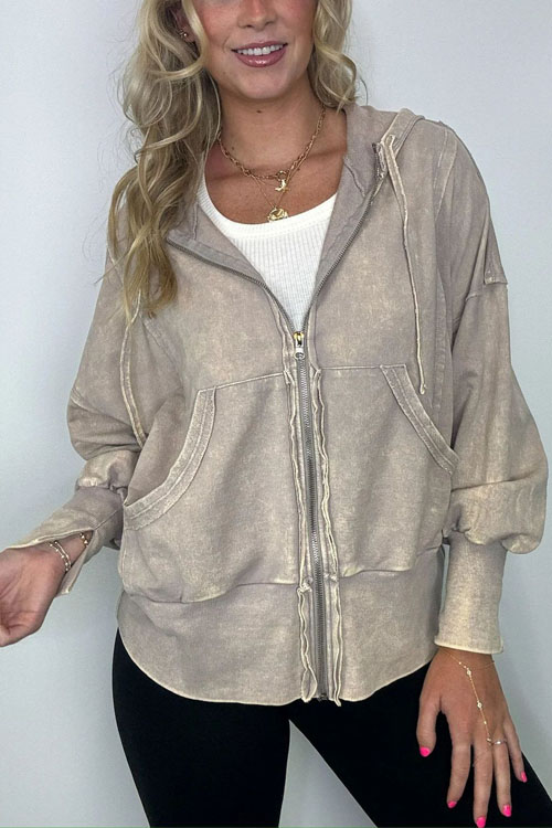 Nonnadress Fashionable Long-sleeve Pocket Hoodie Washed Jacket