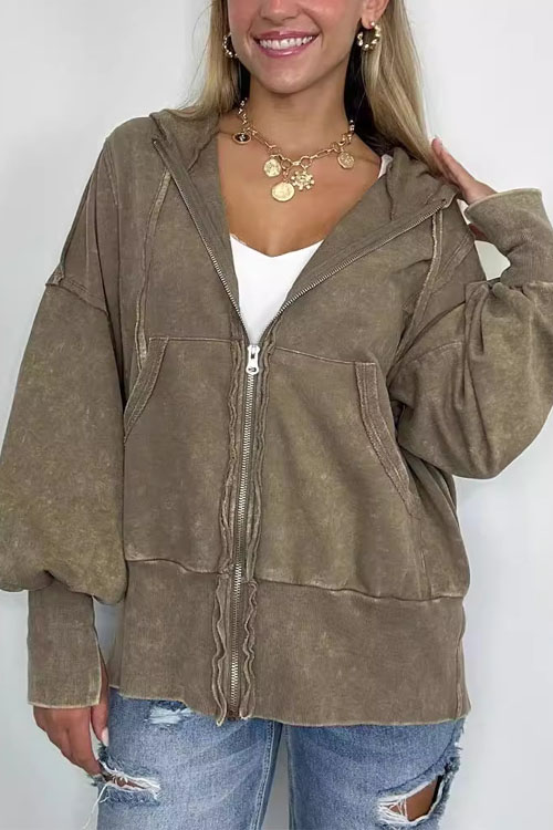 Nonnadress Fashionable Long-sleeve Pocket Hoodie Washed Jacket