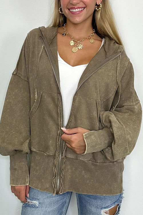 Nonnadress Fashionable Long-sleeve Pocket Hoodie Washed Jacket