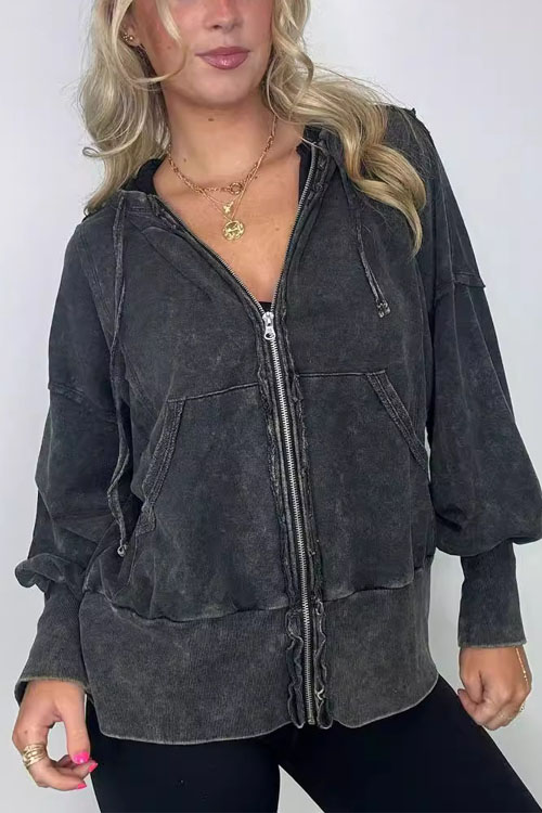 Nonnadress Fashionable Long-sleeve Pocket Hoodie Washed Jacket