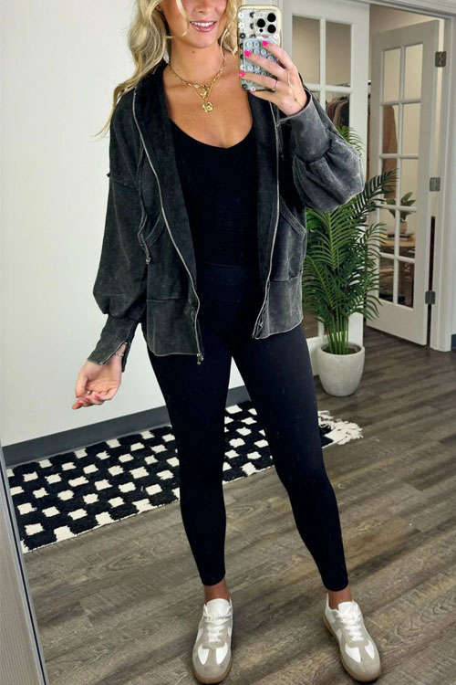 Nonnadress Fashionable Long-sleeve Pocket Hoodie Washed Jacket