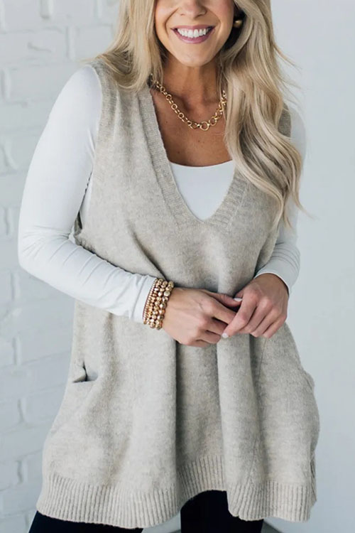 Nonnadress V-neck casual loose knitted sweater vest top