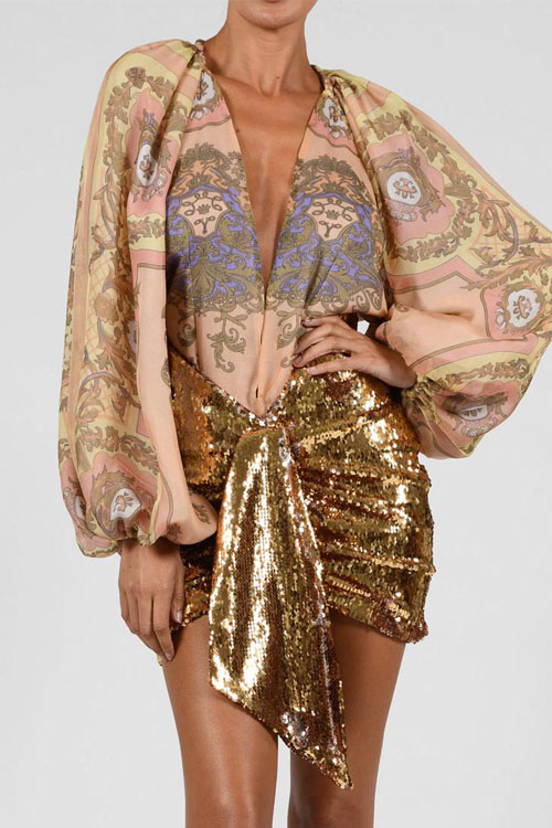 Nonnadress Gold Sequin Irregular Cut Sexy Mini Skirt