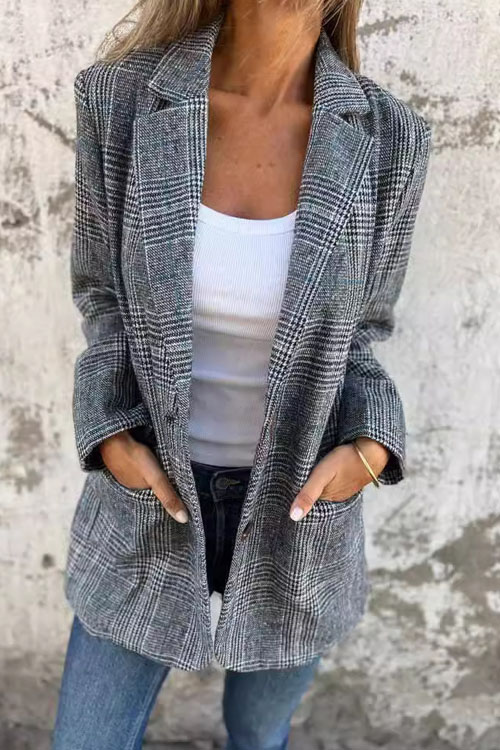 Nonnadress Casual Vintage Houndstooth Lapel Blazer