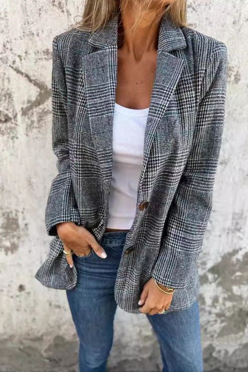 Nonnadress Casual Vintage Houndstooth Lapel Blazer