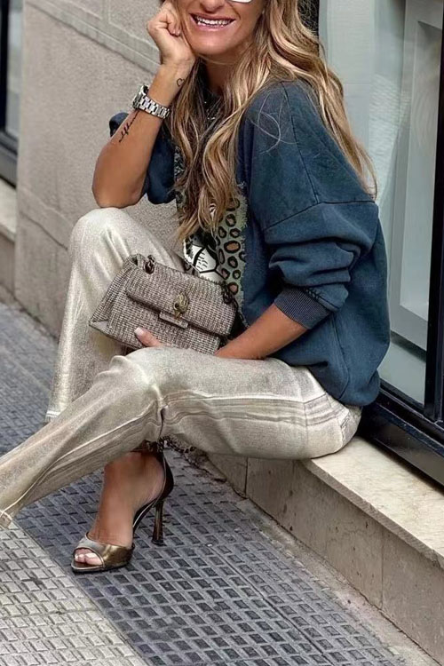 Nonnadress American-Style Leopard Print Casual Sweatshirt