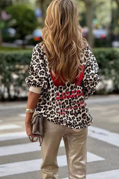 Nonnadress American-Style Leopard Print Casual Sweatshirt
