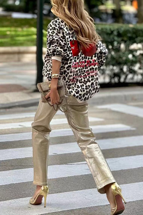 Nonnadress American-Style Leopard Print Casual Sweatshirt