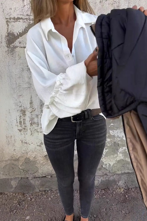 Nonnadress  Simple long-sleeved loose button-down shirt