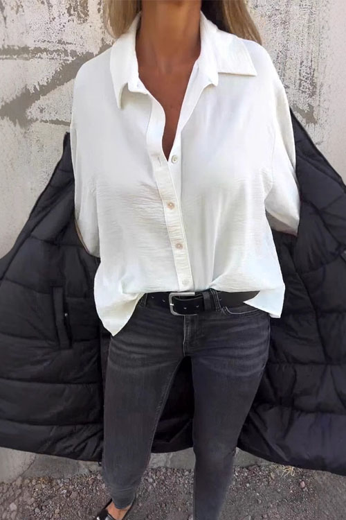 Nonnadress  Simple long-sleeved loose button-down shirt