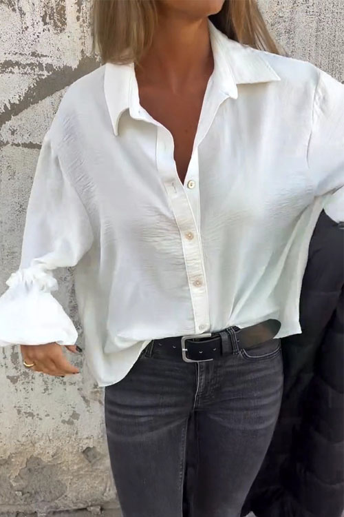 Nonnadress  Simple long-sleeved loose button-down shirt