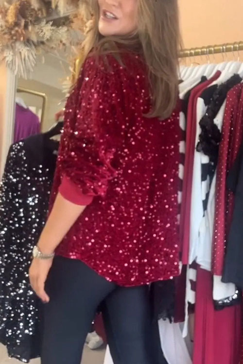 Nonnadress Stylish lapel button-down sequined shirt top