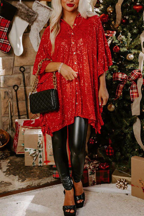 Nonnadress Christmas sequin party loose casual shirt top