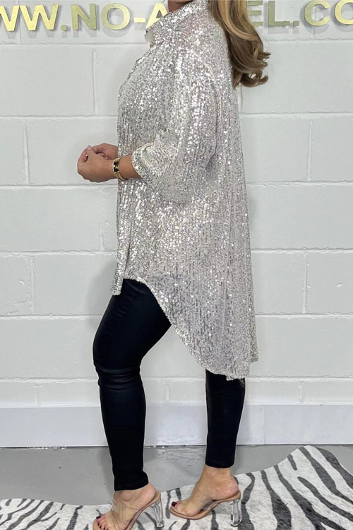 Nonnadress sequined lapel long sleeve cardigan top