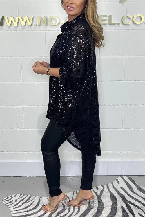 Nonnadress sequined lapel long sleeve cardigan top