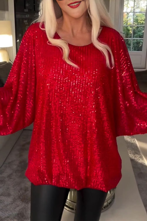 Nonnadress Round neck sequined long sleeve loose top