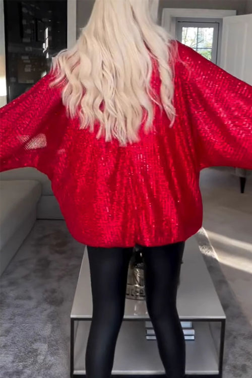 Nonnadress Round neck sequined long sleeve loose top