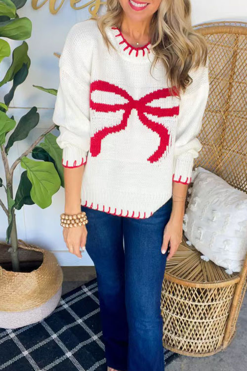 Nonnadress  round neck bow knitted sweater