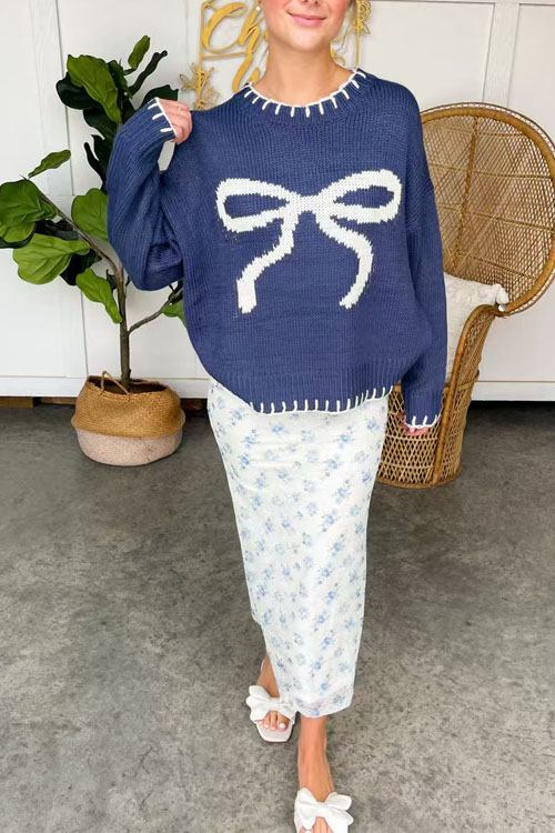 Nonnadress  round neck bow knitted sweater