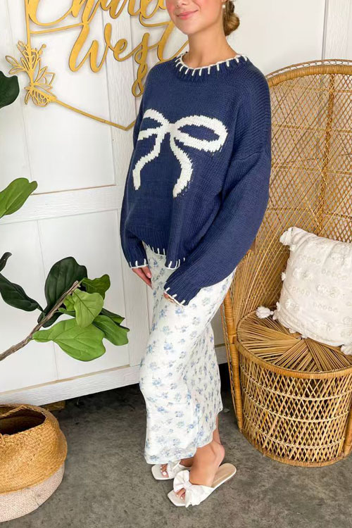 Nonnadress  round neck bow knitted sweater