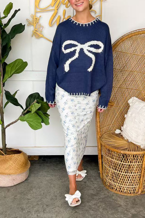 Nonnadress  round neck bow knitted sweater