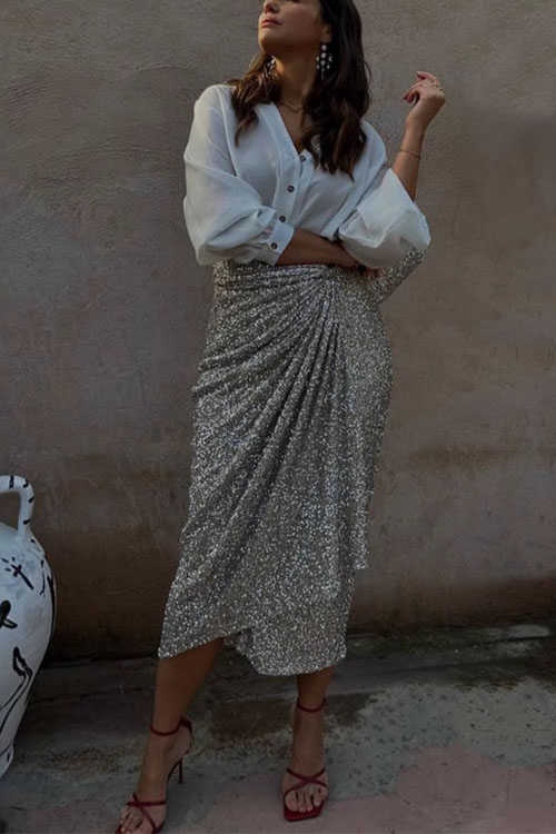 Nonnadress  Party wrap sequined slit skirt