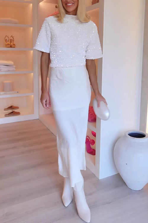 Nonnadress Round neck velvet sequined short-sleeved t-shirt top