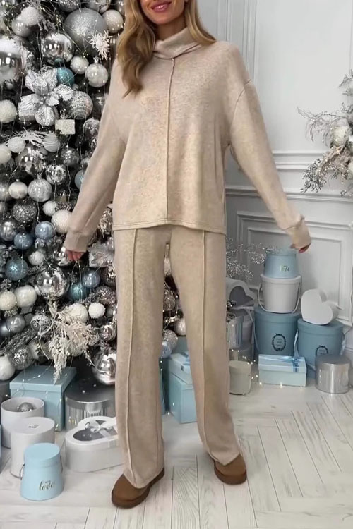 Nonnadress  Solid color casual high collar knitted suit