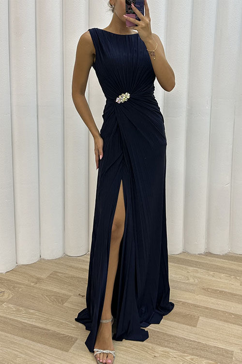 kathiadress  Pleated slit fashionable evening dress