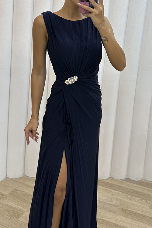 kathiadress  Pleated slit fashionable evening dress