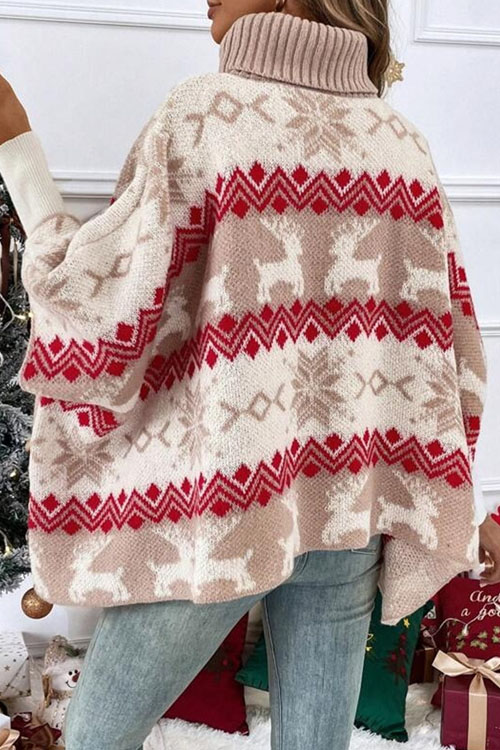 Nonnadress Turtleneck Christmas Elk Contrast Bat Sleeve Sweater