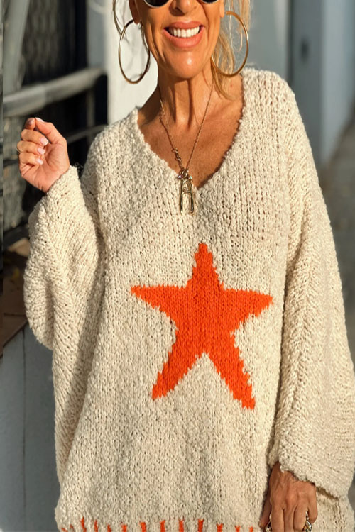 Nonnadress  Valentine's Day Five-Pointed Star Knitted Sweater