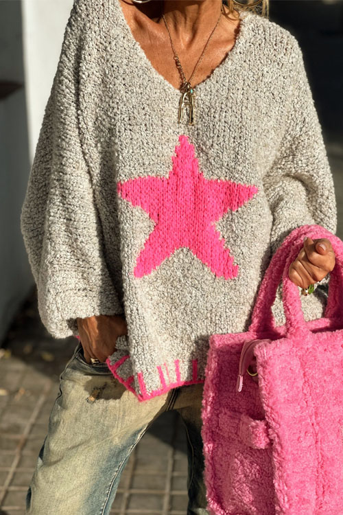 Nonnadress  Valentine's Day Five-Pointed Star Knitted Sweater