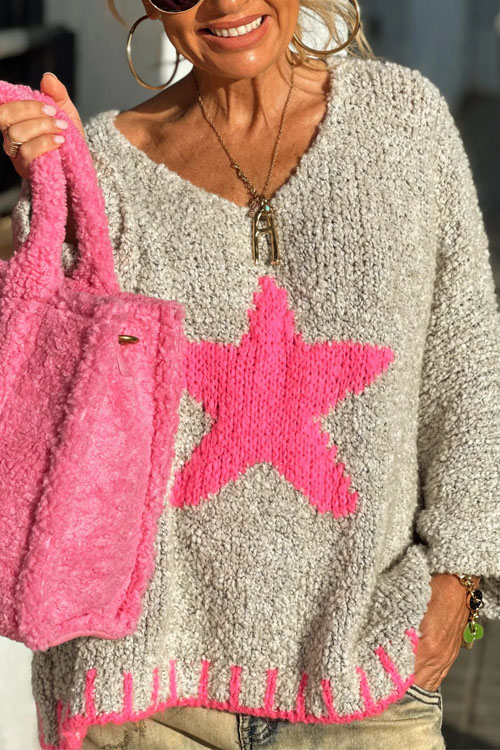 Nonnadress  Valentine's Day Five-Pointed Star Knitted Sweater