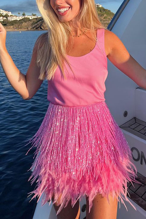 Kathiadress  Evening style two-piece suit with fringed feather dress