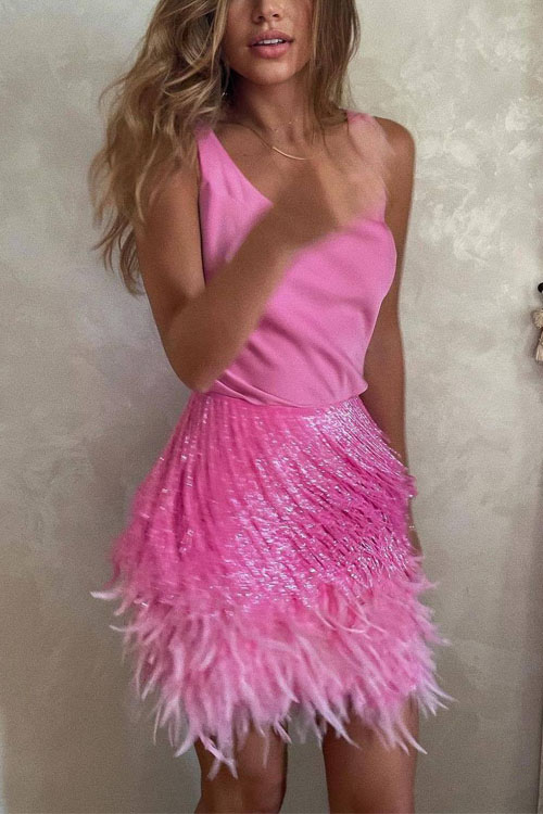 Kathiadress  Evening style two-piece suit with fringed feather dress