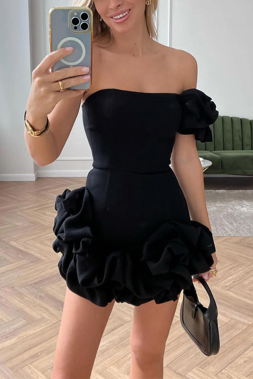 Kathiadress ruffled flower bud waist dress