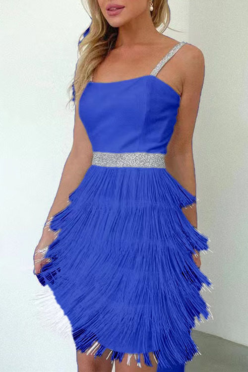 Kathiadress Date and dinner socialite style suspender fringed dress