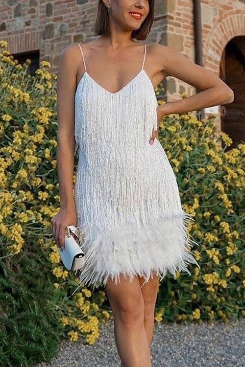 Kathiadress Tassel sequin party V-neck suspender cutout dress