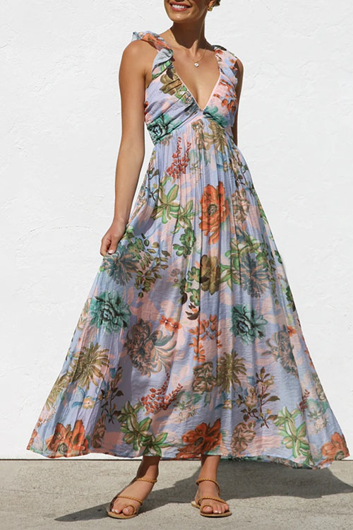 Nonnadress Printed lace suspender resort beach dress