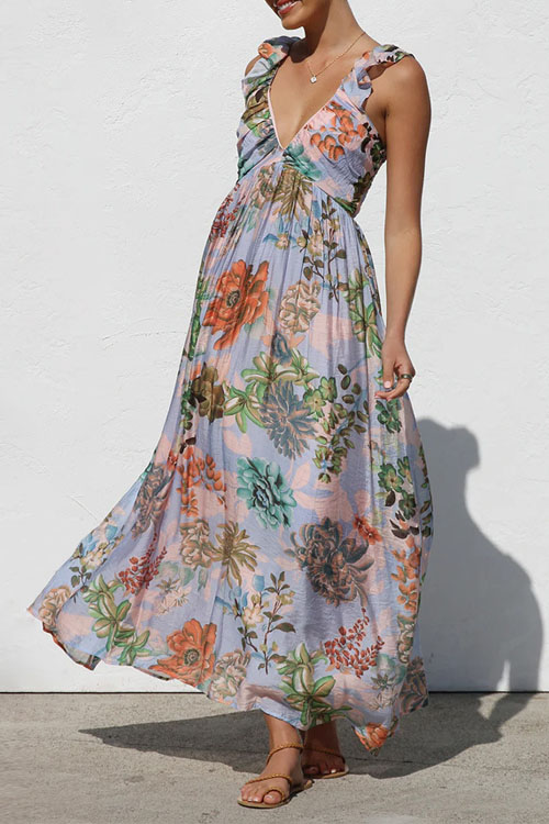 Nonnadress Printed lace suspender resort beach dress