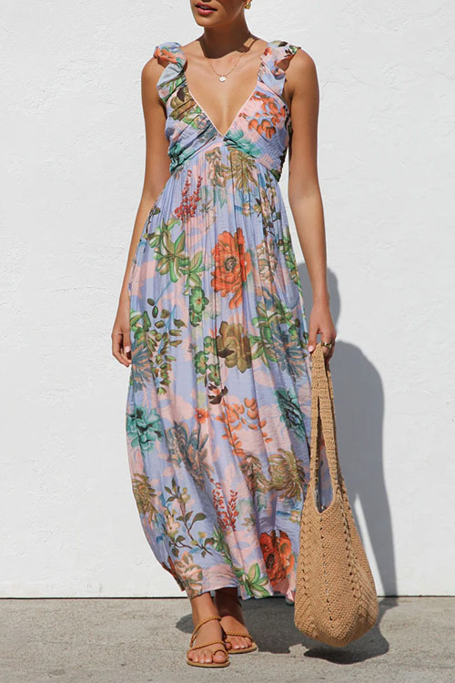 Nonnadress Printed lace suspender resort beach dress