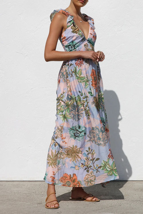 Nonnadress Printed lace suspender resort beach dress