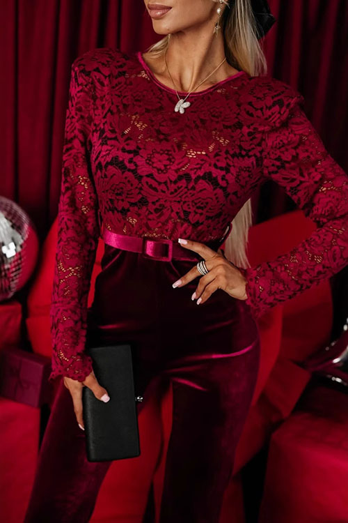 Nonnadress  Backless slim-fitting lace paneled long-sleeved jumpsuit