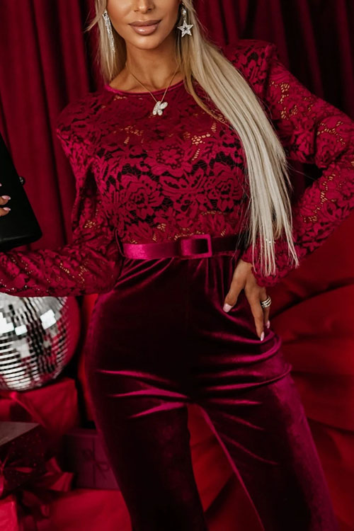 Nonnadress  Backless slim-fitting lace paneled long-sleeved jumpsuit