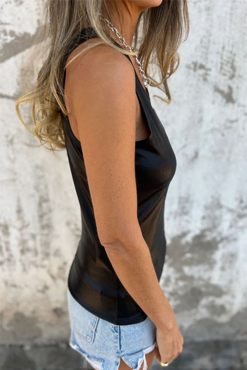 Nonnadress Metallic Round Neck Sleeveless Vest Top