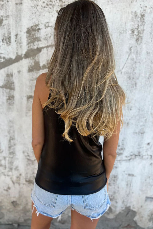 Nonnadress Metallic Round Neck Sleeveless Vest Top